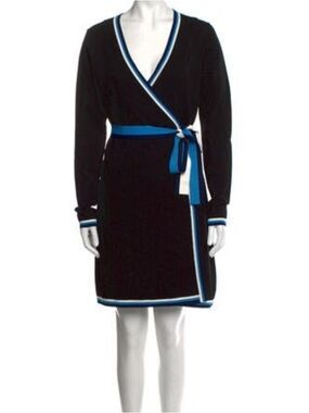 Diane Von Furstenberg Black Wrap Dress with Blue and White Trim